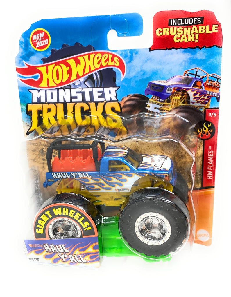 Hot Wheels Monster Truck 2020 Haul Y'all Giant Wheels with Crushable Car 49/75 4/5 HW Flames