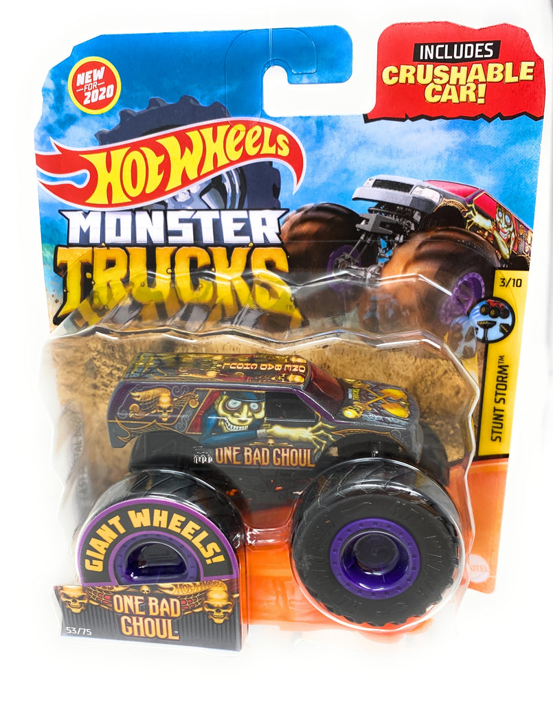 Hot Wheel Monster Truck 2020 Stunt Storm Giant Wheels with crushable Car 3/10 53/75 HW One bad Ghoul