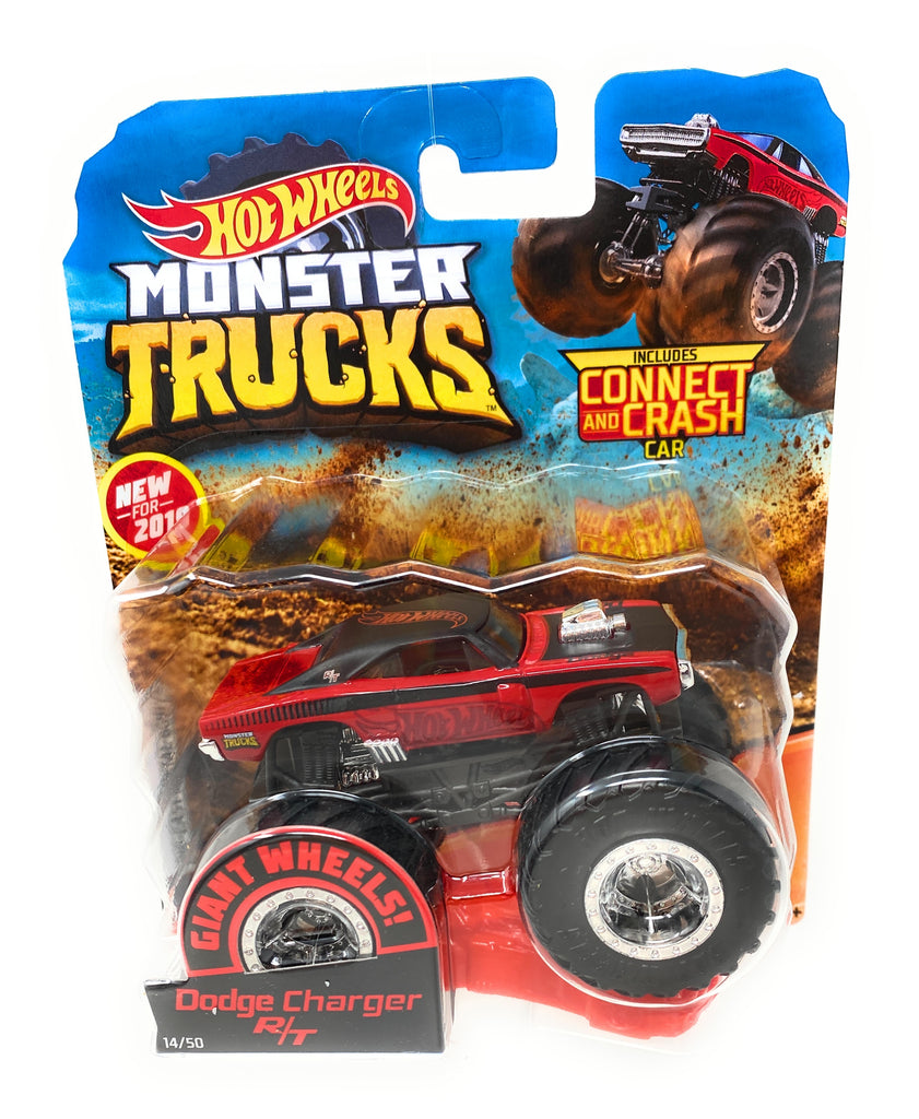 Hot Wheels Monster Trucks Dodge Challenger R/T, Giant wheels, including connect and crash car
