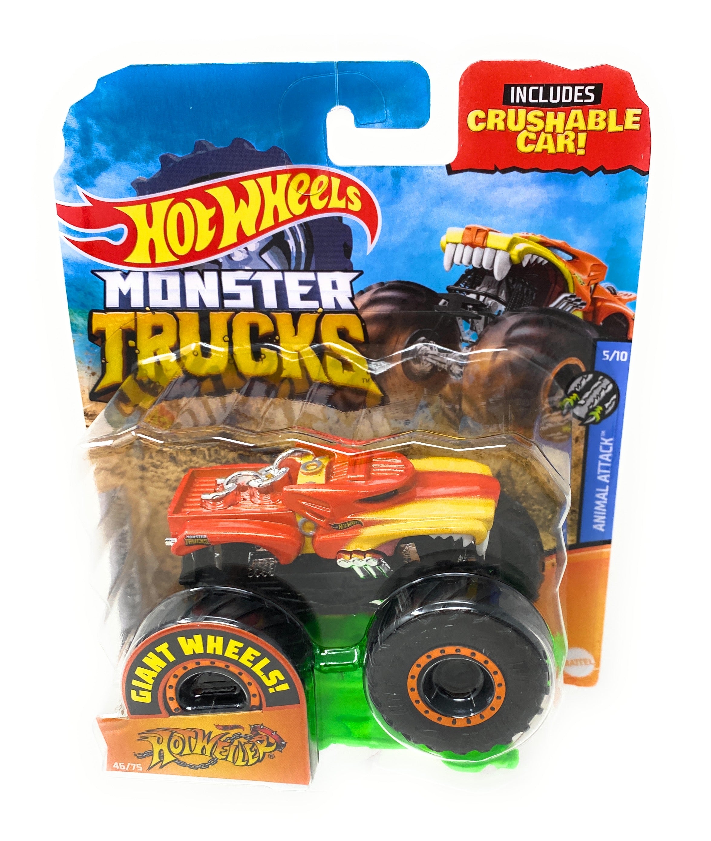 Hot Wheels Monster Trucks Hotweiler, Giant wheels, including connect and  crash car