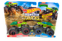 Hot Wheels Monster Truck 2 Pack Raphael vs. Leonardo Demolition Doubles Giant Wheels