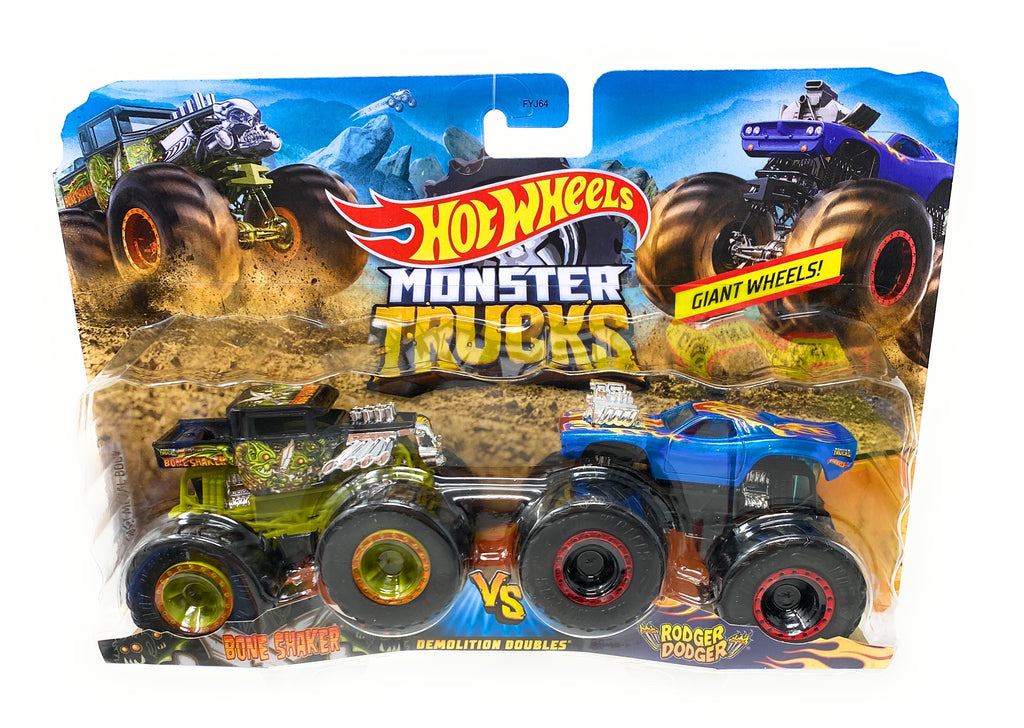 Hot Wheels Monster Truck 2 Pack Bone Shaker vs. Rodger Dodger Demolition Doubles Giant Wheels