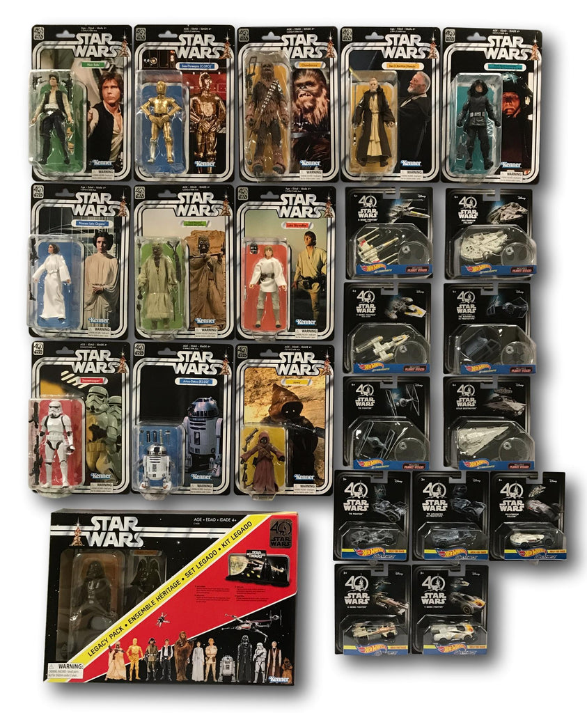 Star Wars 40th Anniversary Mega Collectors 23 Piece Set, Action Figures, Hot Wheels Carships and Starships, and Legacy Pack